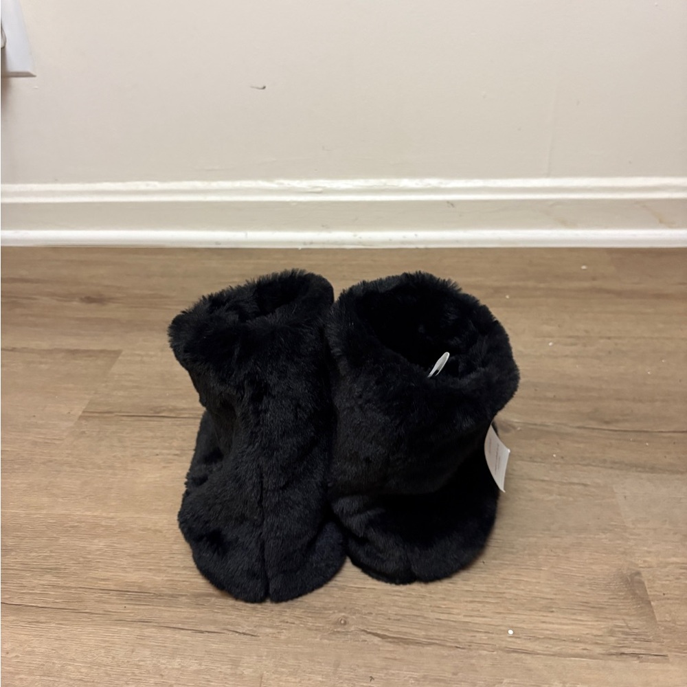 Mixit Black Plush Faux Fur Slip-On Booties - Picture 3 of 4